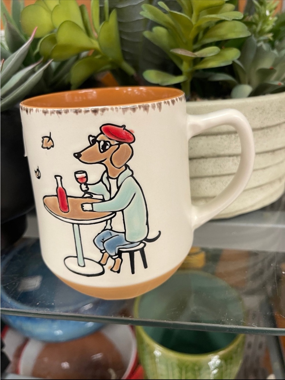 Dachshund in Beret Drinking glass of Wine Glazed ceramic coffee Mug NeW